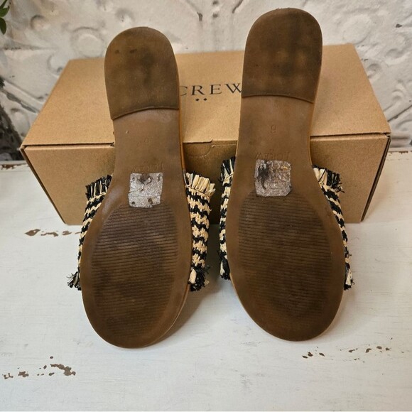 J Crew Black and Natural Raffia beach slide sandals - Preowned  - size 6 - Picture 12 of 13